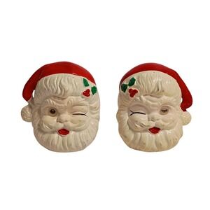 Vintage Santa Claus Winking Lenticular Salt and Pepper Shakers MCM Retro Santa